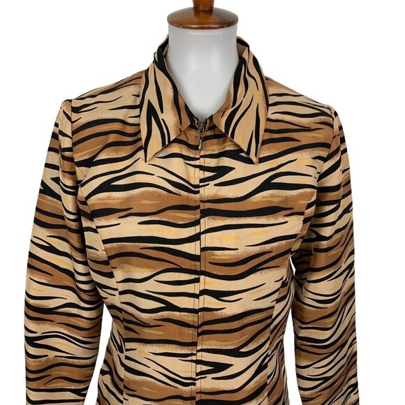 Silkland Blazer Jacket 6 Animal Print Zip Up 100 Percent Silk Trendy - Picture 2 of 5